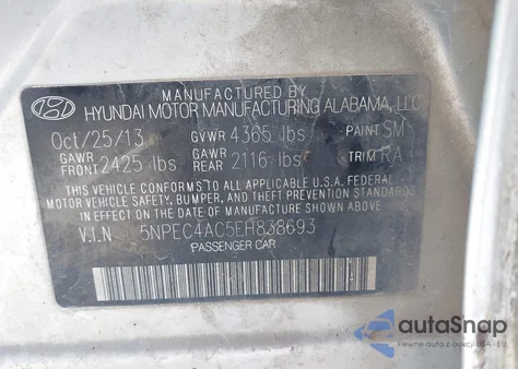 2014 Hyundai Sonata Limited z USA, uszkodzony, nr VIN 5NPEC4AC5EH838693